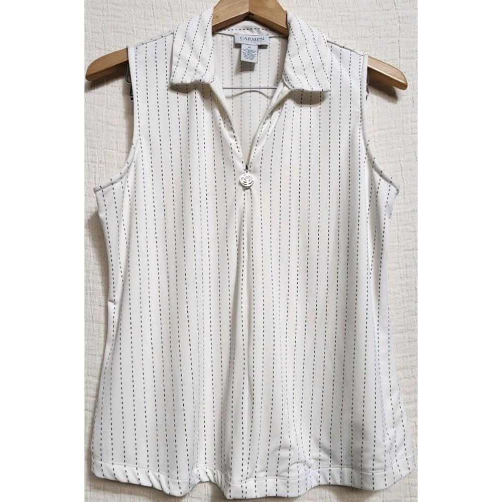 Carmen Marc Valvo Womens Shirt Top Sleeveless 1/4 Zip Polo Golf Tennis Sz M New